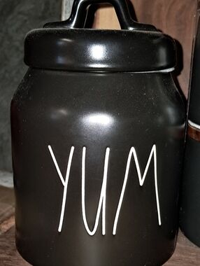 Rae Dunn Black 'YUM' Ceramic Canister